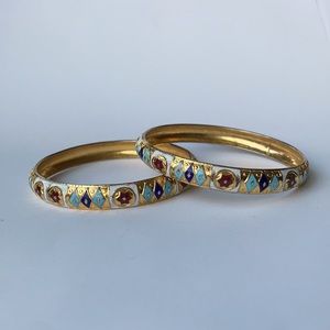 🍀 Vintage Ethnic Style Gold Tone w Colourful Design. Bracelet 2 Set.